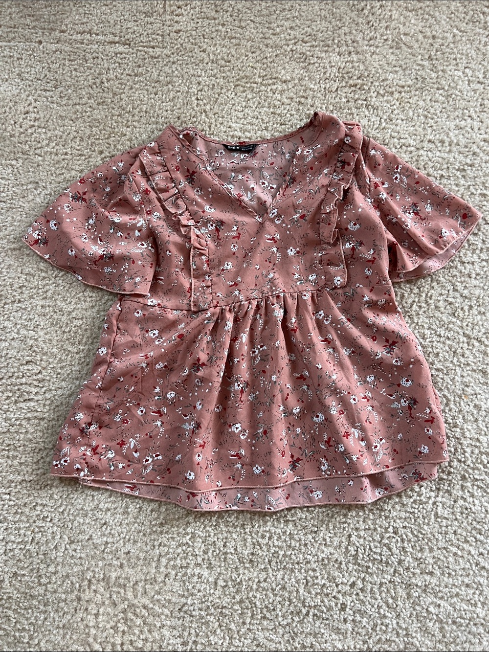 Women's Pink Floral Ruffle Blouse